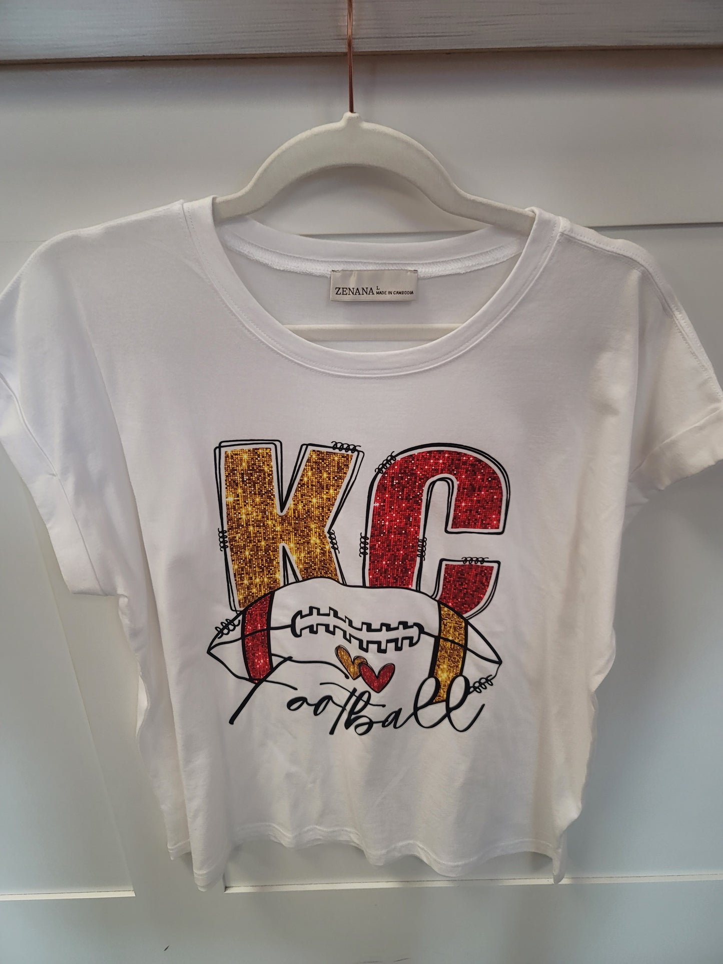 Faux Glitter KC Football Tee