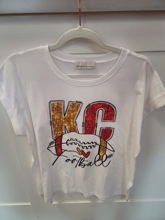 Faux Glitter KC Football Tee