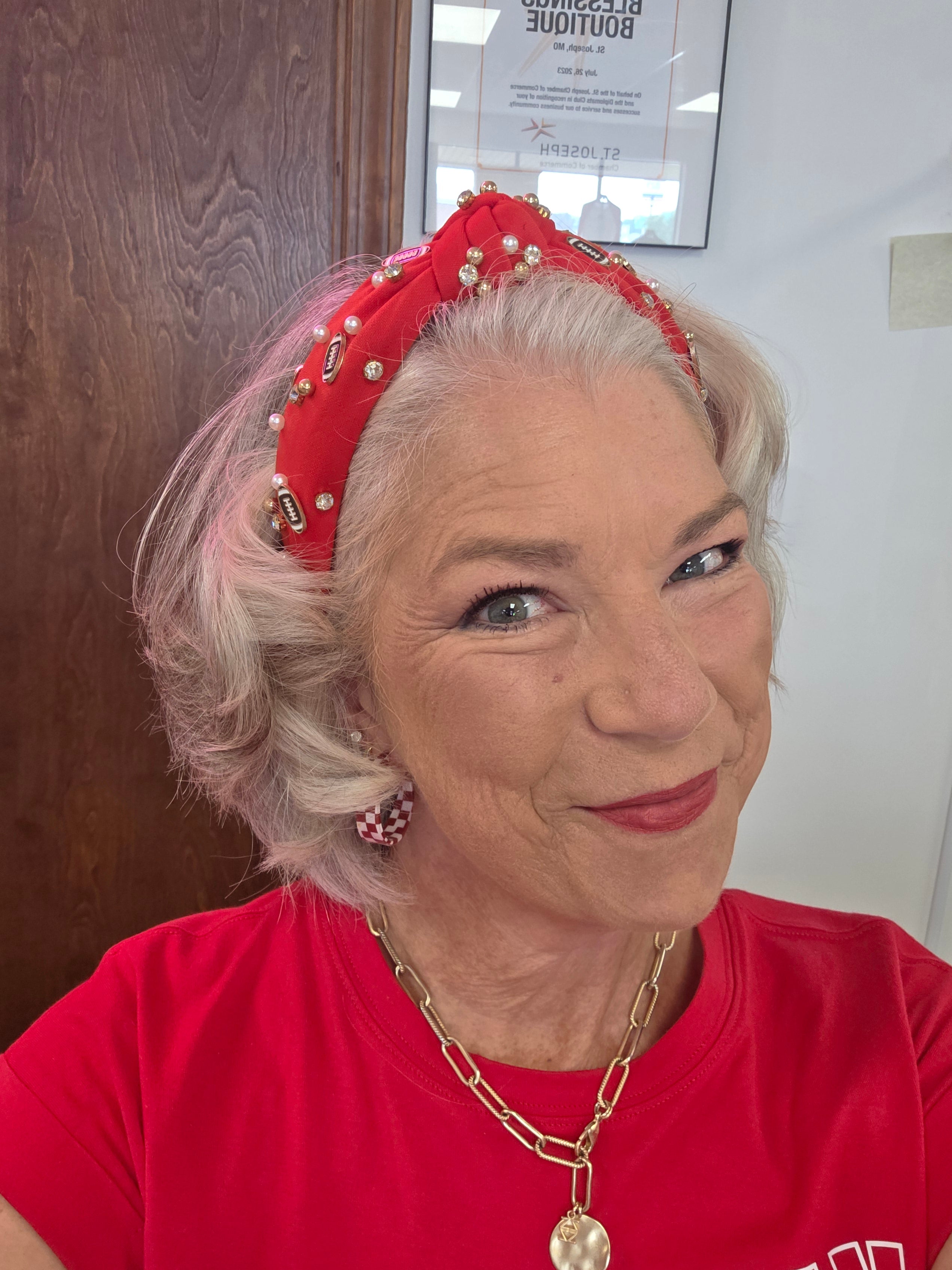 Red Bling Football Headband