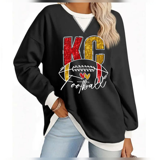 KC Faux Glitter Black/White French Terry Pullover