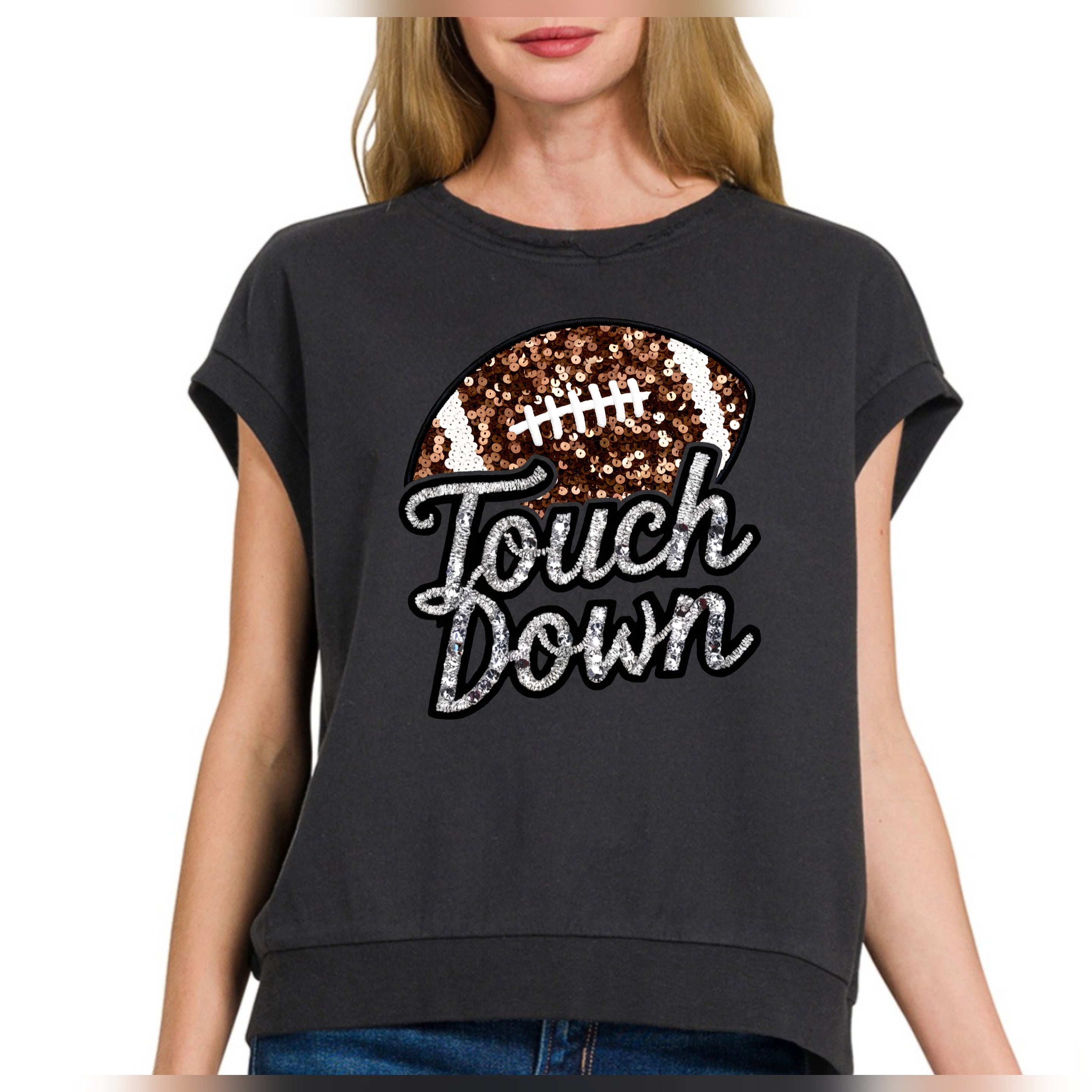 Faux Glitter Touchdown French Terry Pullover