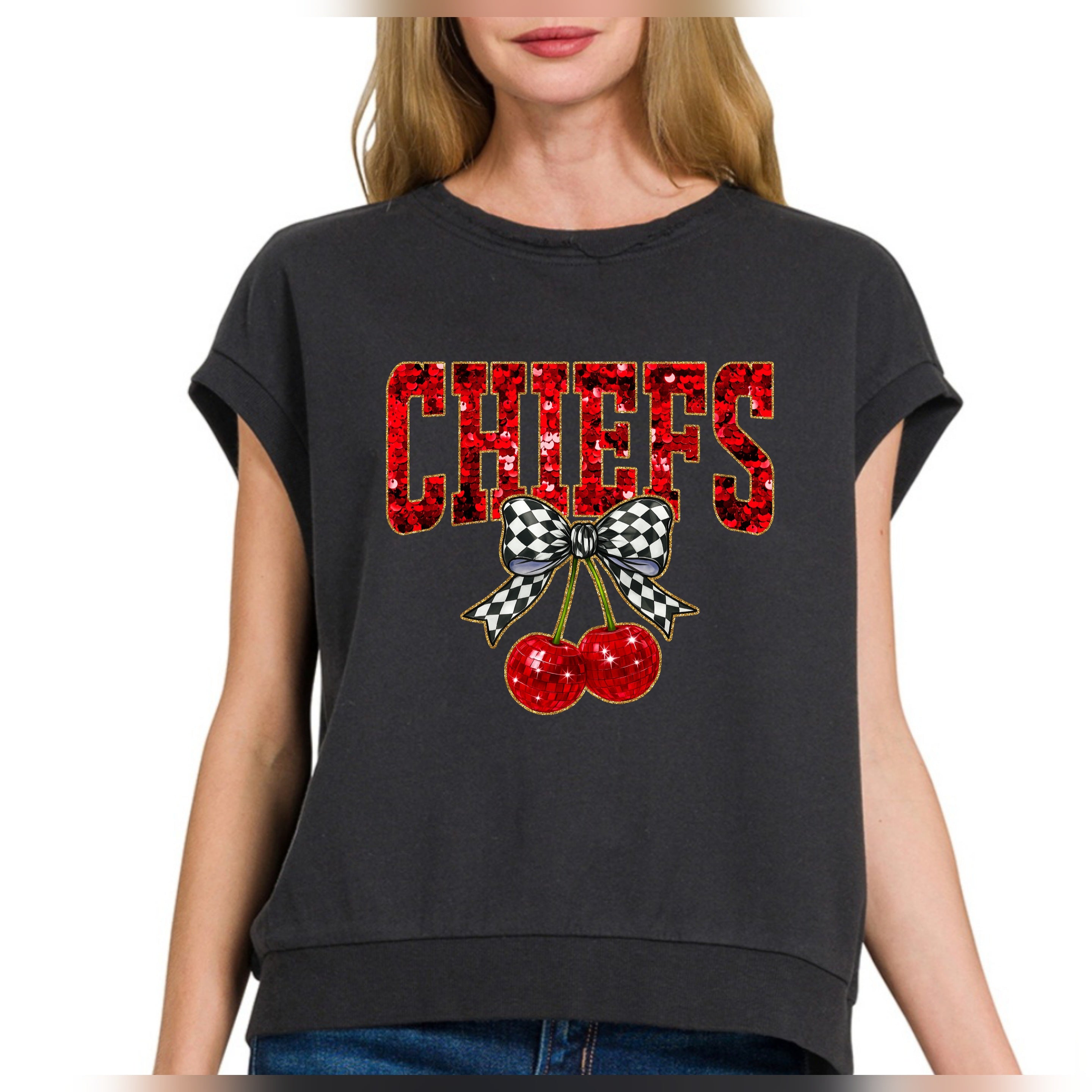 Faux Sequin Chiefs French Terry Pullover