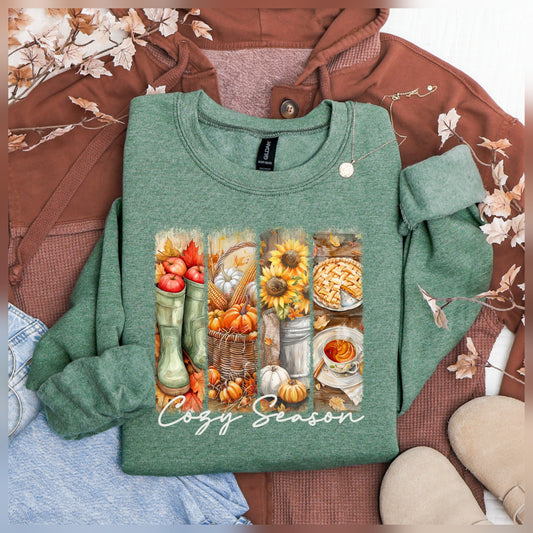 Cozy Season Sweatshirt Heather Dk Green