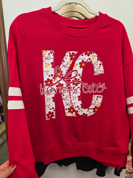 KC Flower Red Sport Stripe Pullover