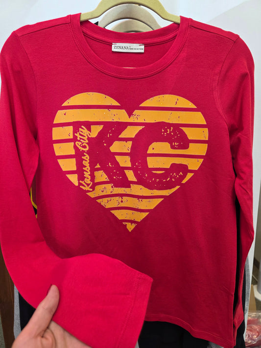 KC Big Heart LS Red Tee