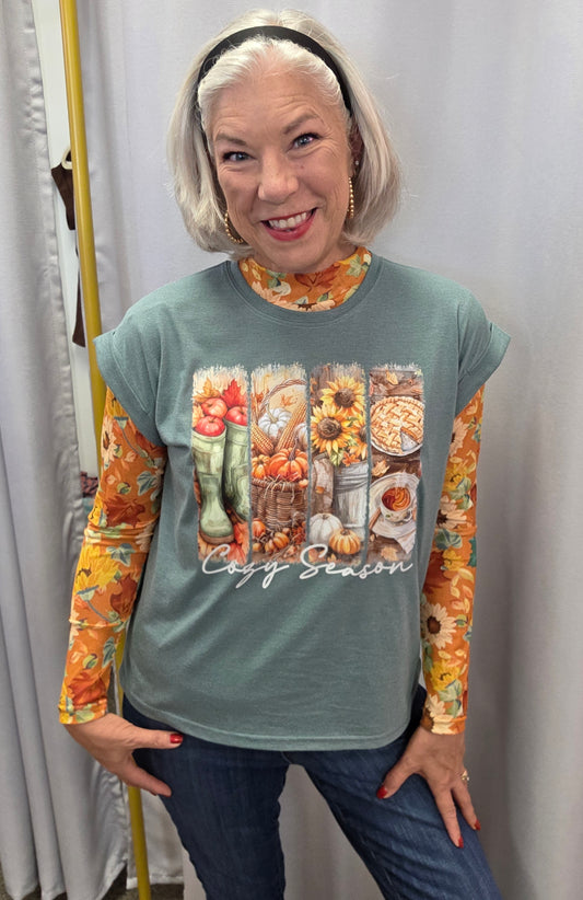 Cozy Season 4 Panel Tee Dusty Jade
