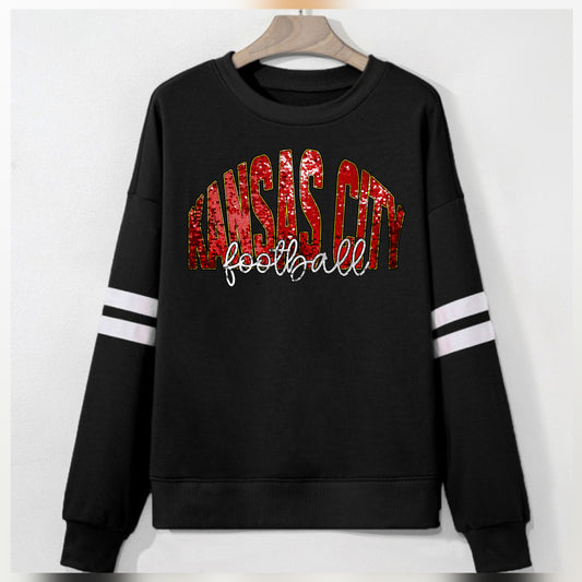 Faux Sequin KC Football Sport Stripe Black