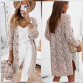 Dk Oatmeal Crochet Long Cardigan