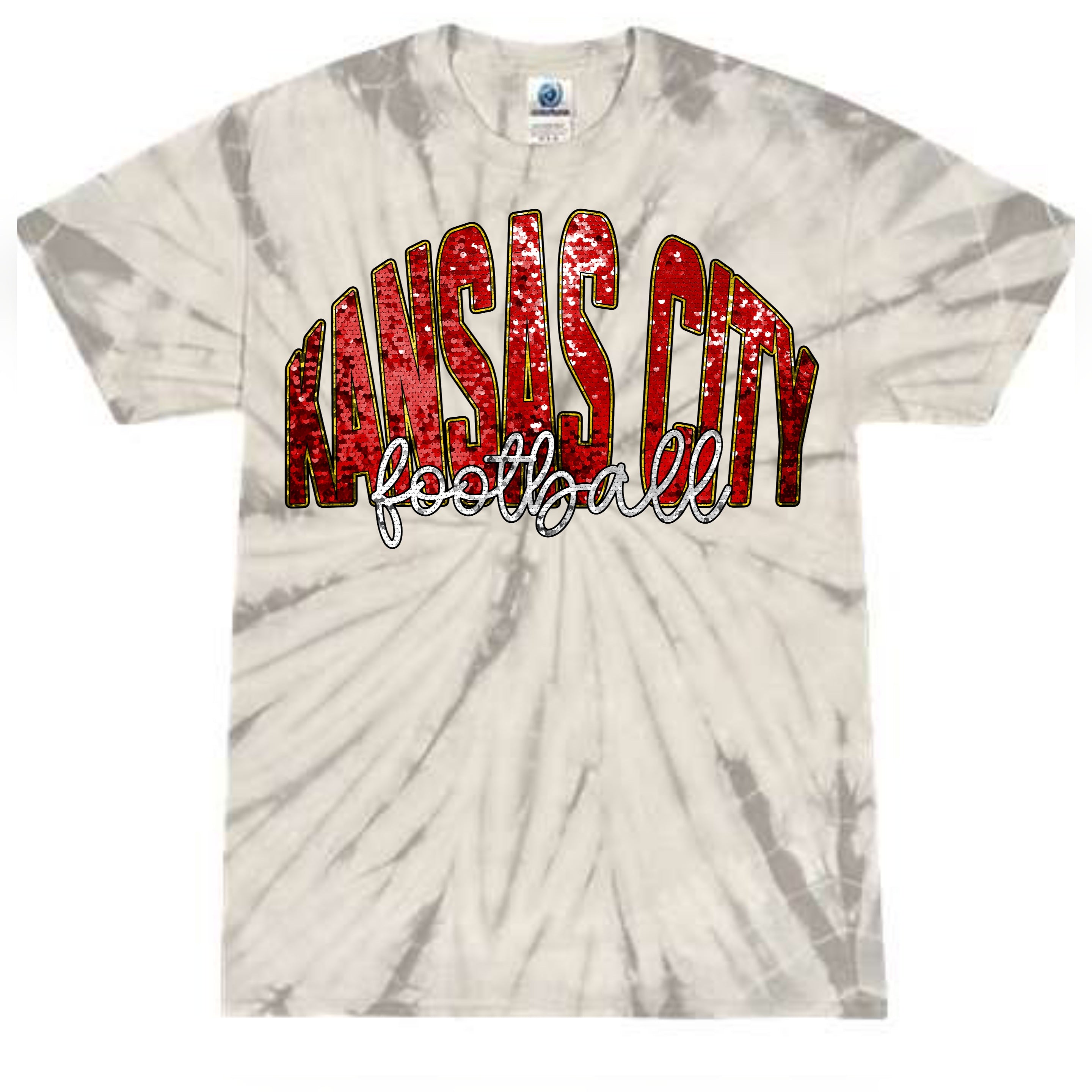 Faux Sequin KC Football Colortone Grey Tie-Dye Tee