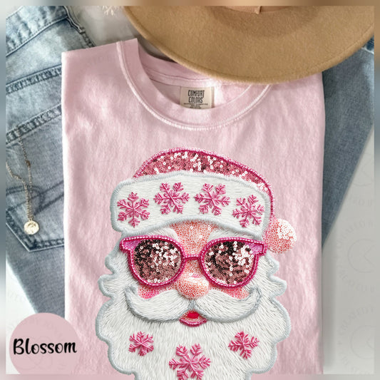 Faux Sequin Pink Santa CC Tee or Sweatshirt