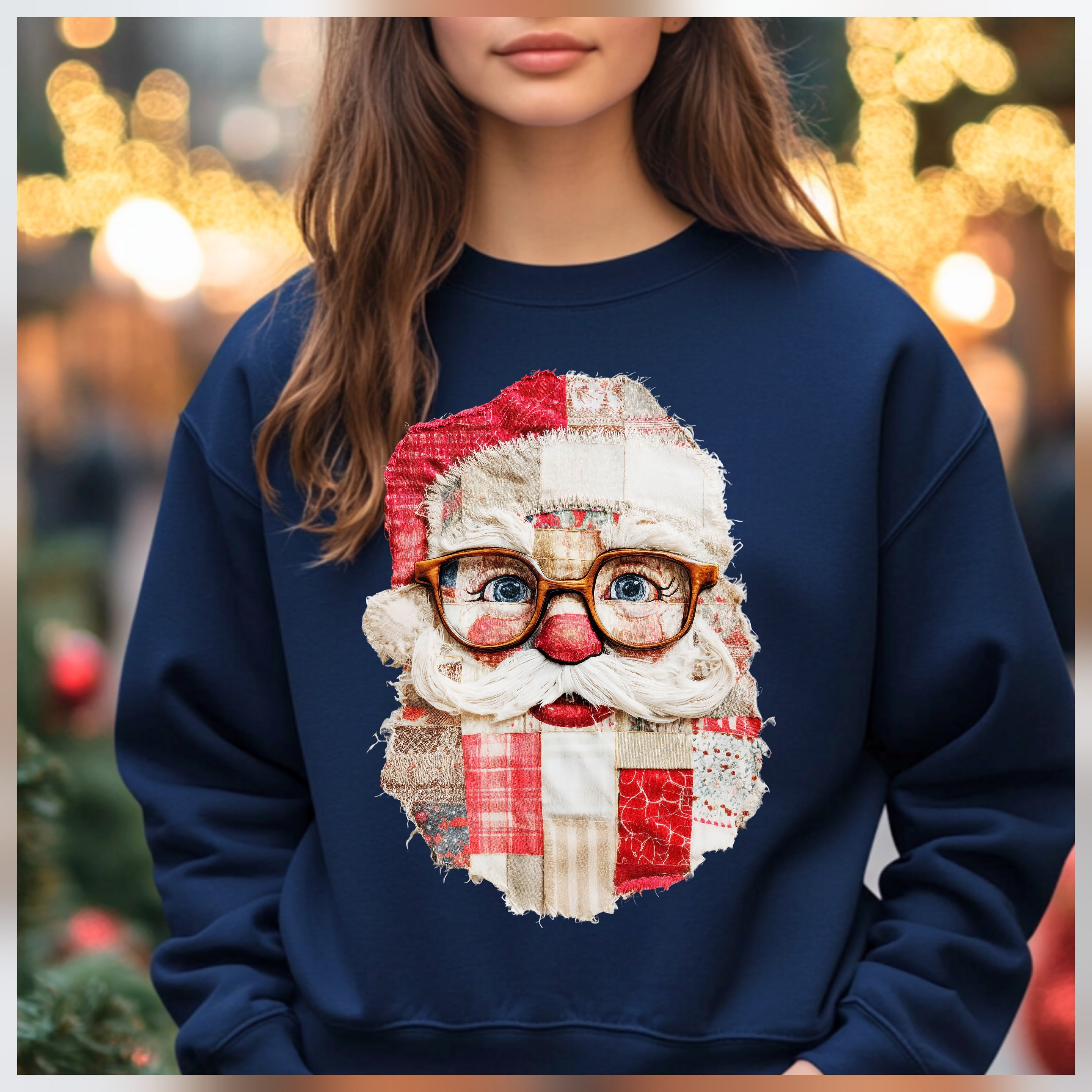 Patchwork Santa Sweatshirt Navy