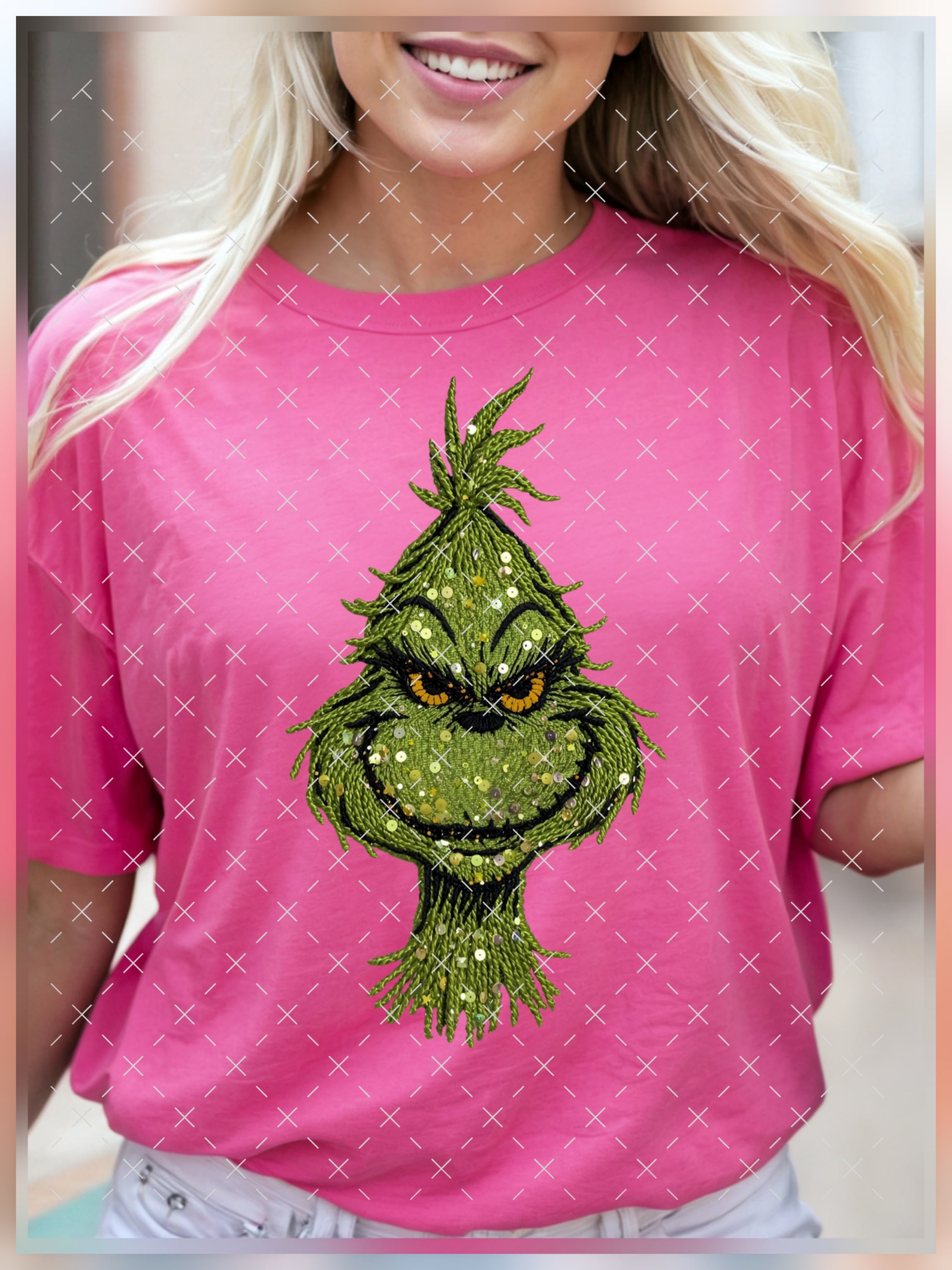 Faux Yarn Sequin Grinch Tee