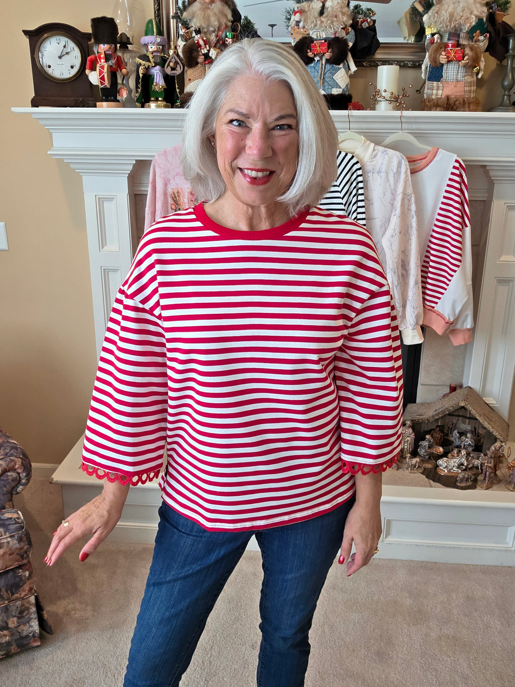 Red Stripe French Terry Pullover