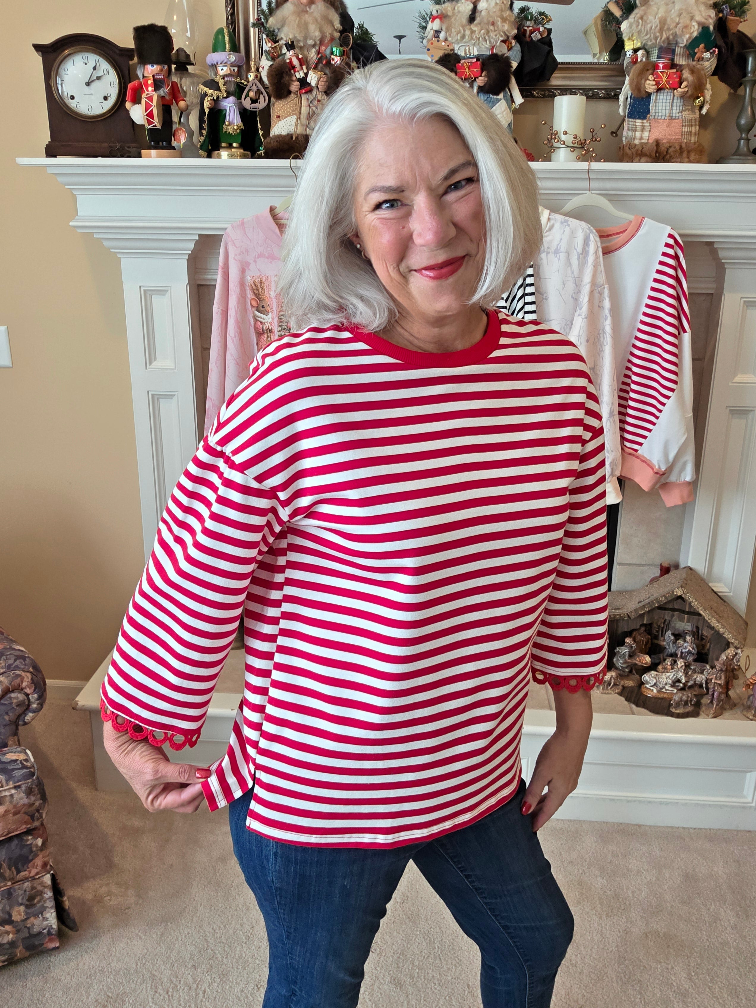 Red Stripe French Terry Pullover