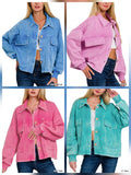 Acid Washed Fleece Button Jacket *Spring Colors*