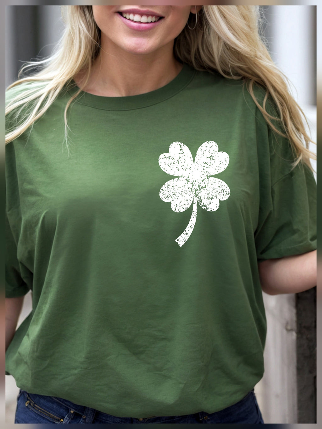 Pocket Distressed Shamrock Tee/Sweatshirt *PREORDER*