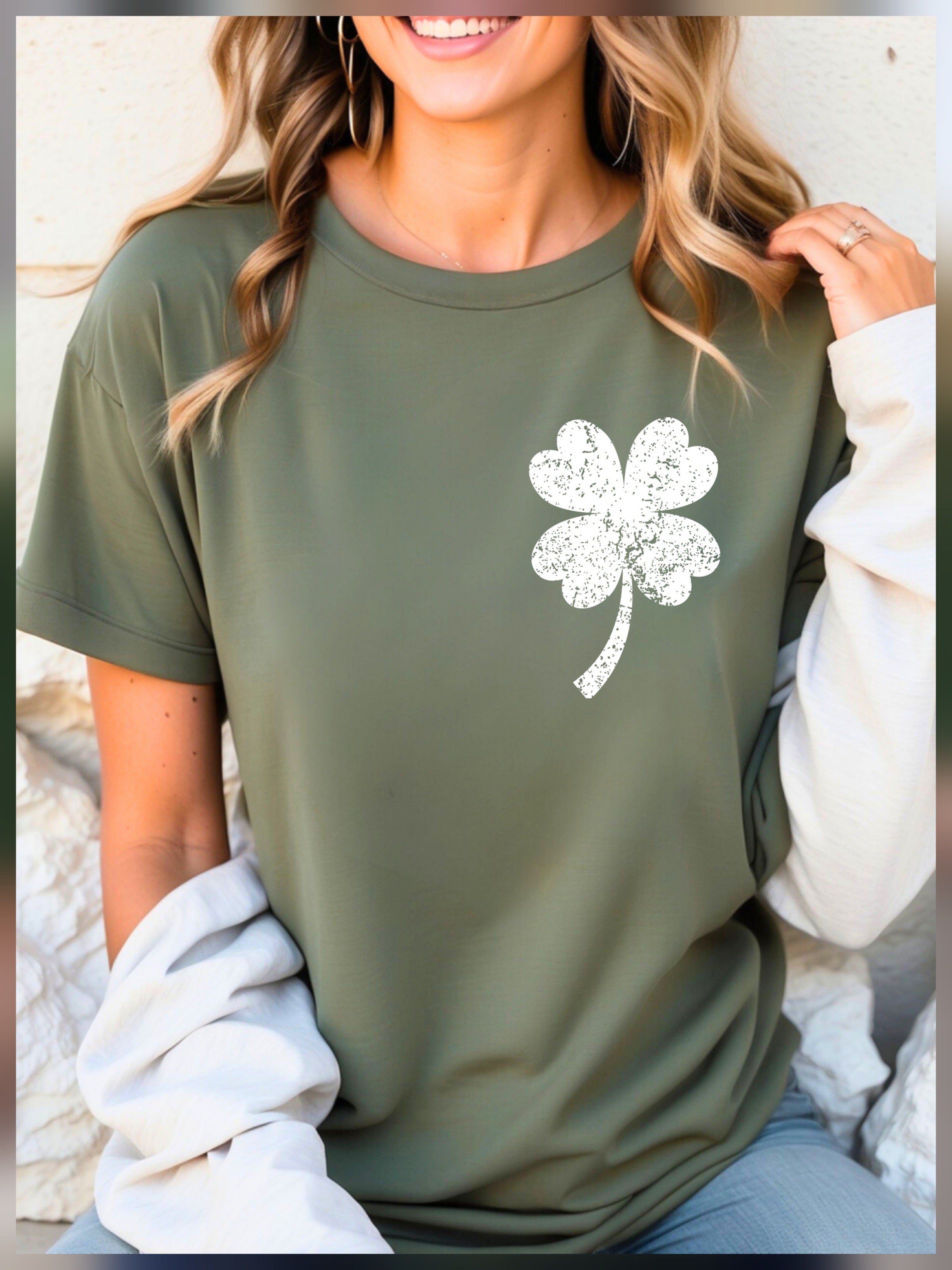 Pocket Distressed Shamrock Tee/Sweatshirt *PREORDER*