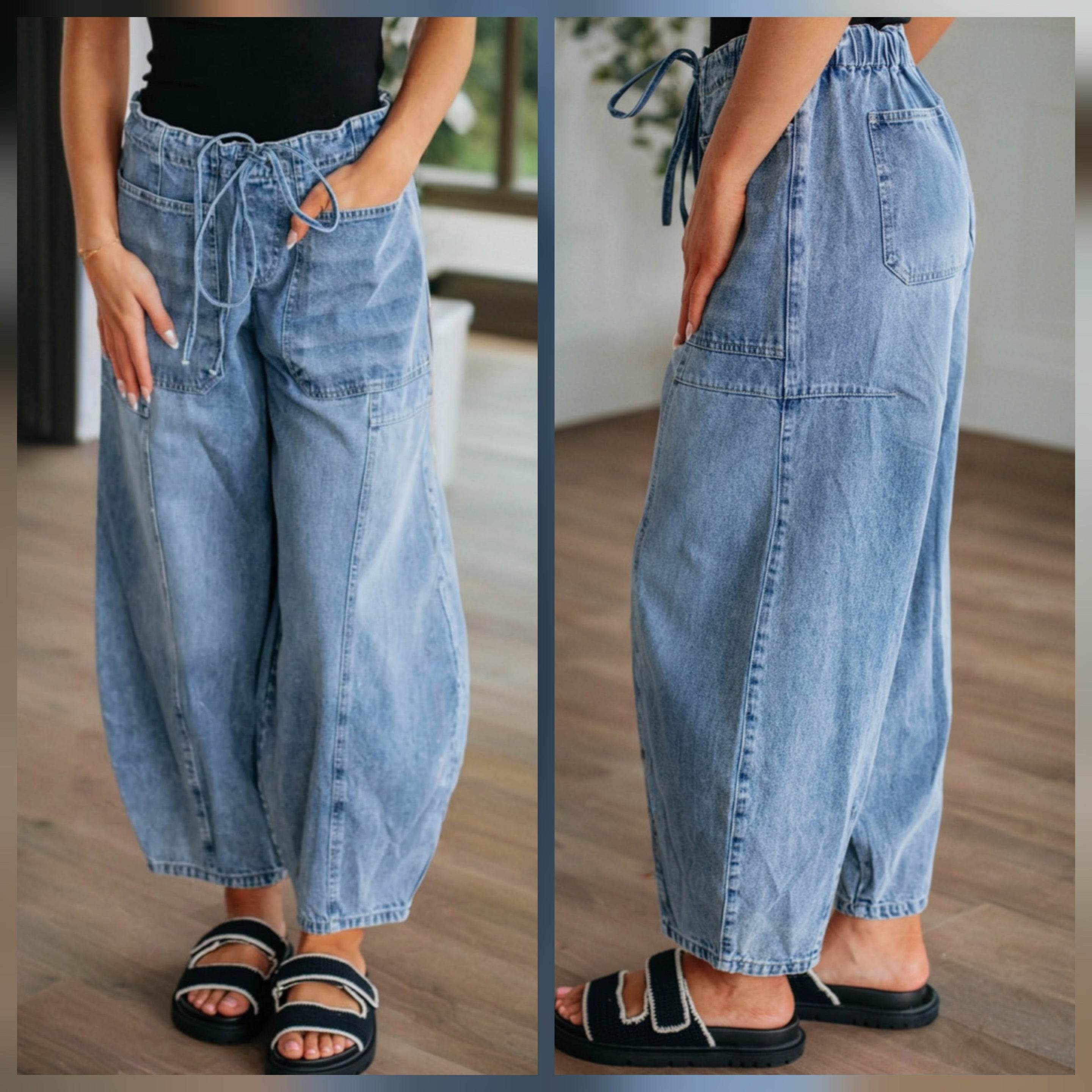 Patch Pocket Paperbag Waist Cropped Barrel Jean