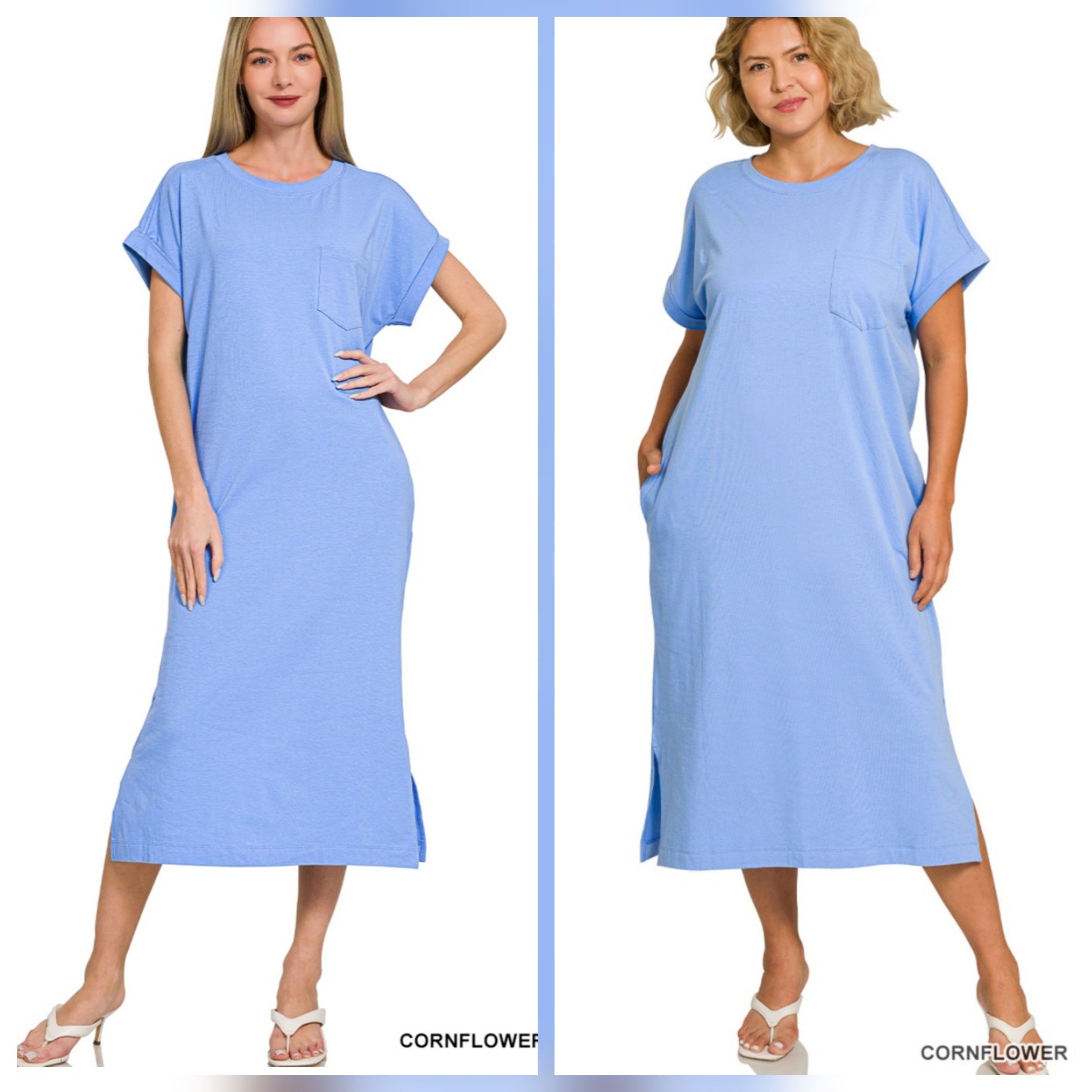 Zenana Cotton Midi Dress Cornflower Blue - Small Zenana Cotton Midi Dress Cornflower Blue - Small