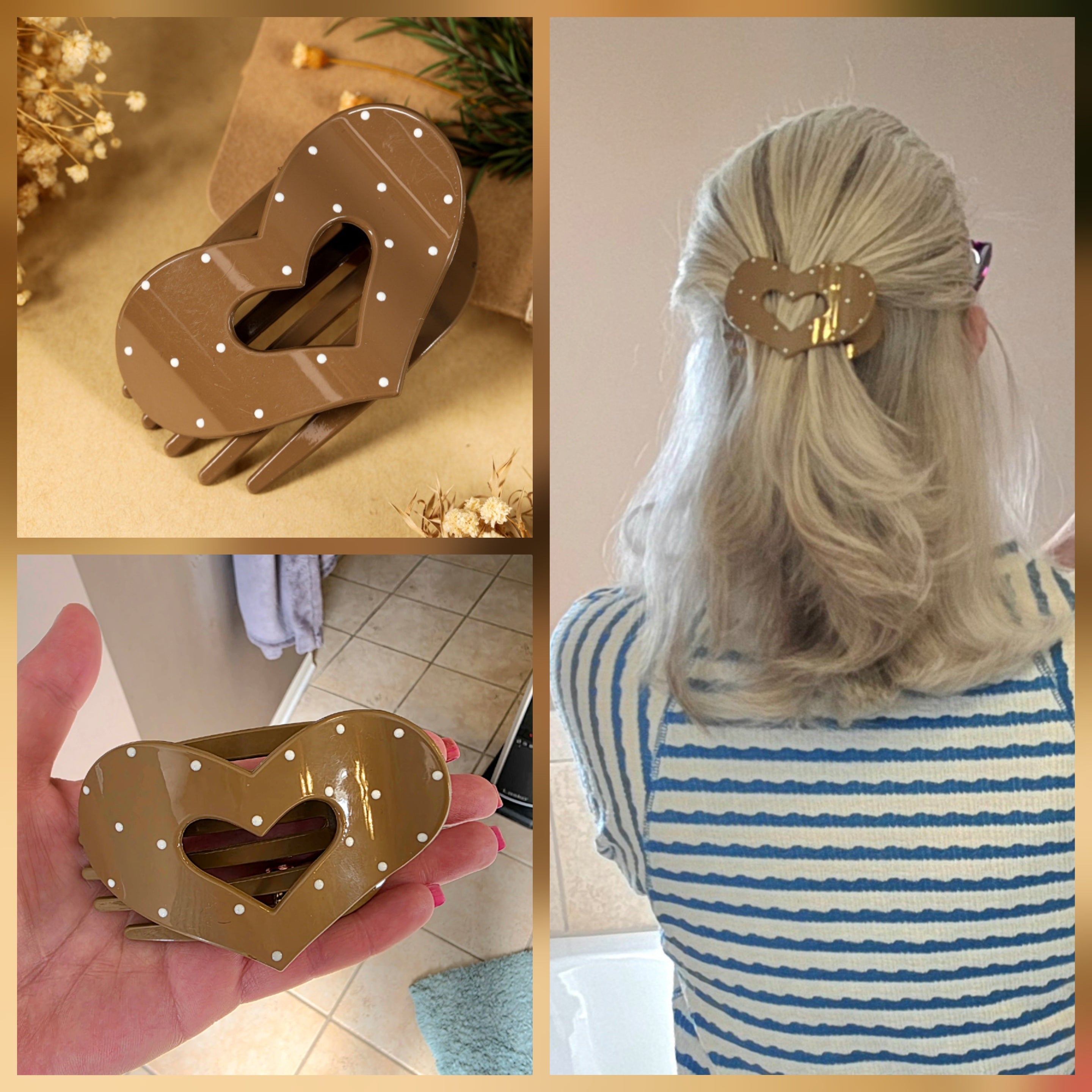 Polka Dot Heart Large Hair Clip