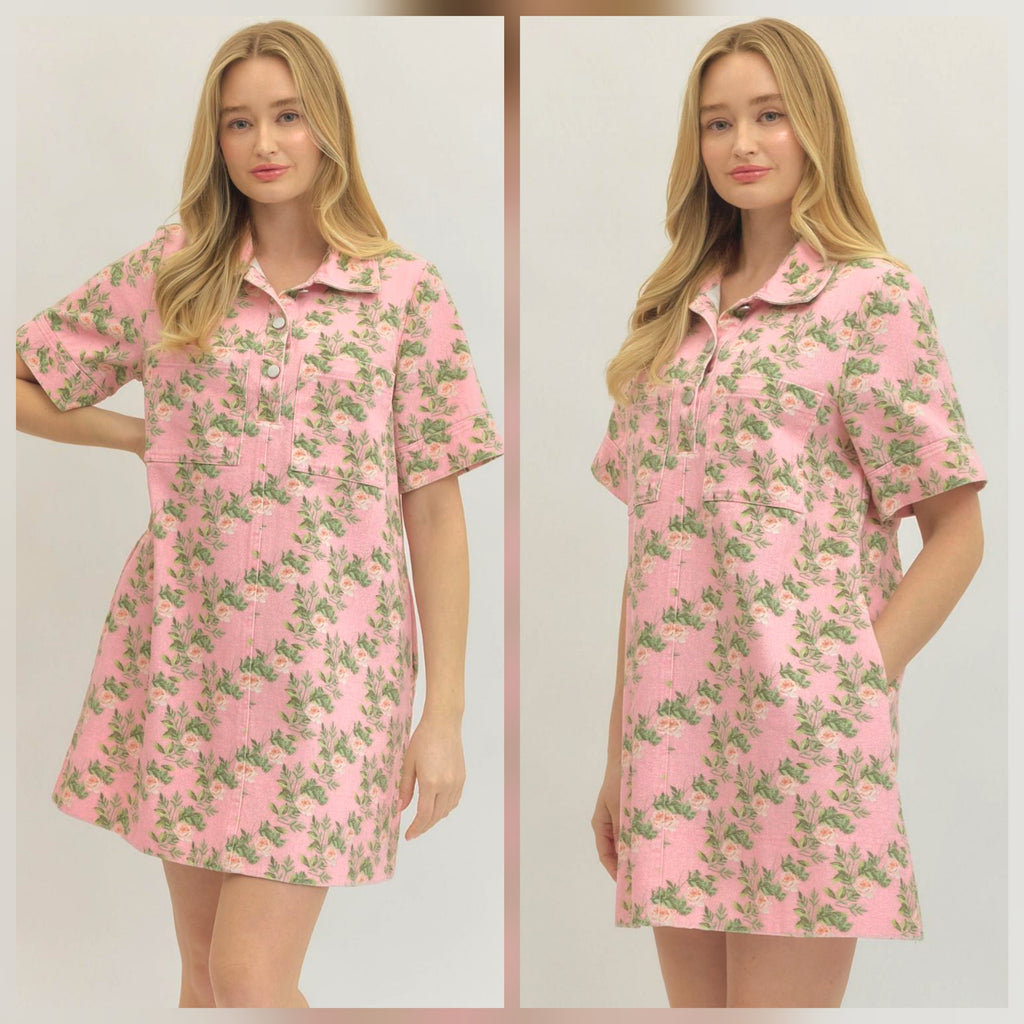 Pretty in Pink Floral Denim Dress