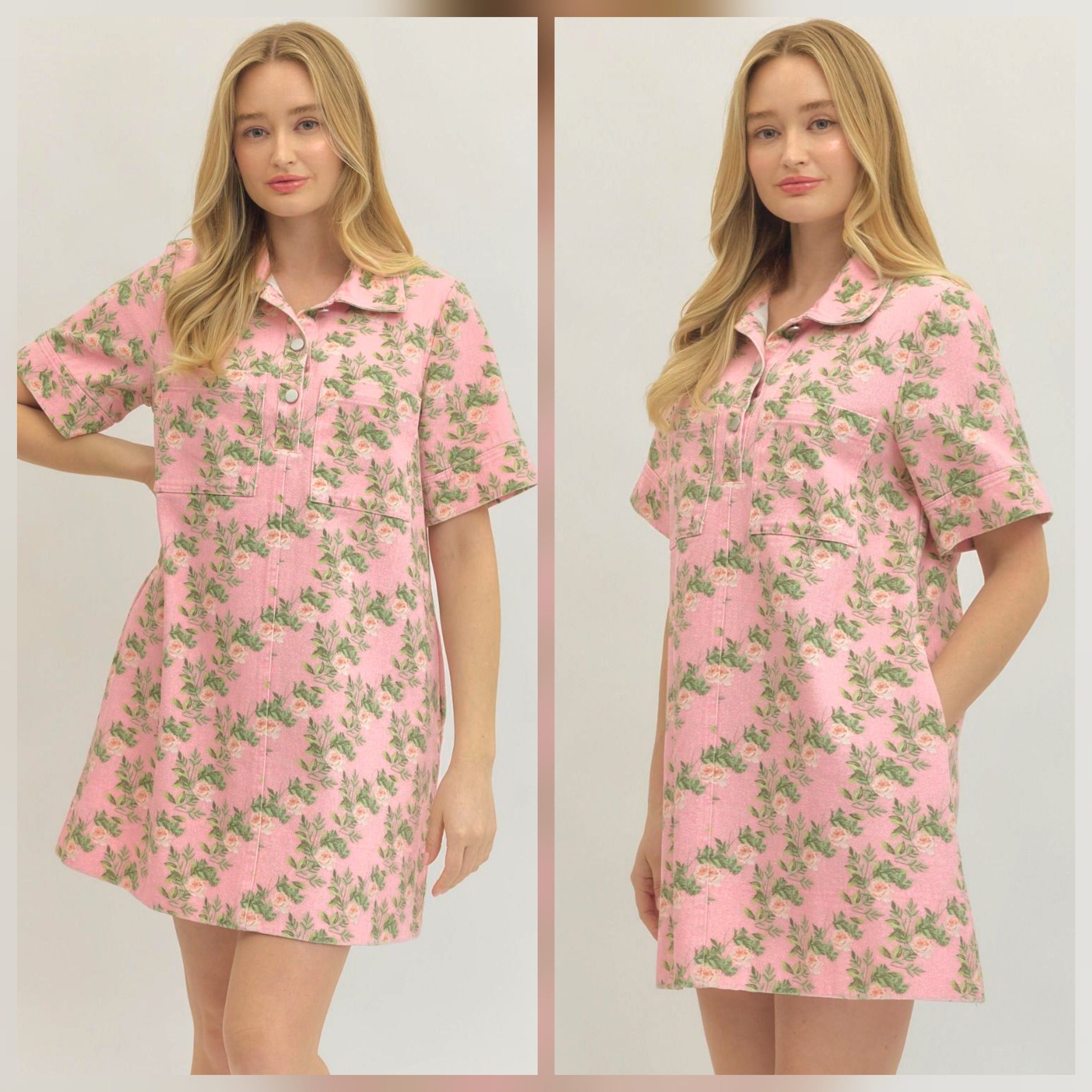 Pretty in Pink Floral Denim Dress