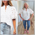 Oversized Cotton Boho Embroidered Eyelet Blouse