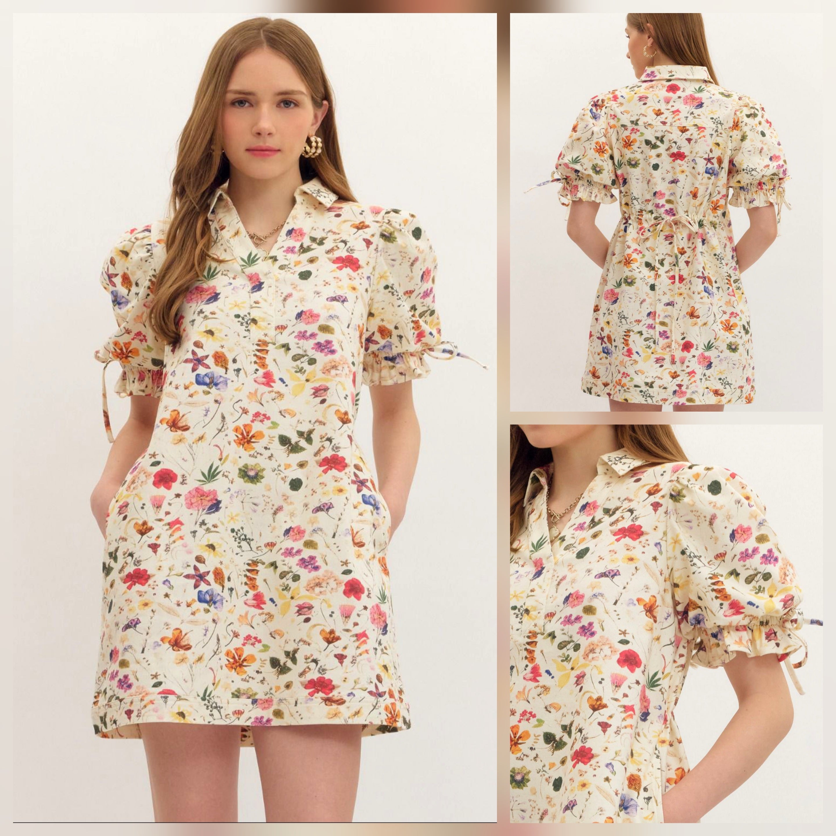 Entro Summer Garden Puff Sleeve Dress
