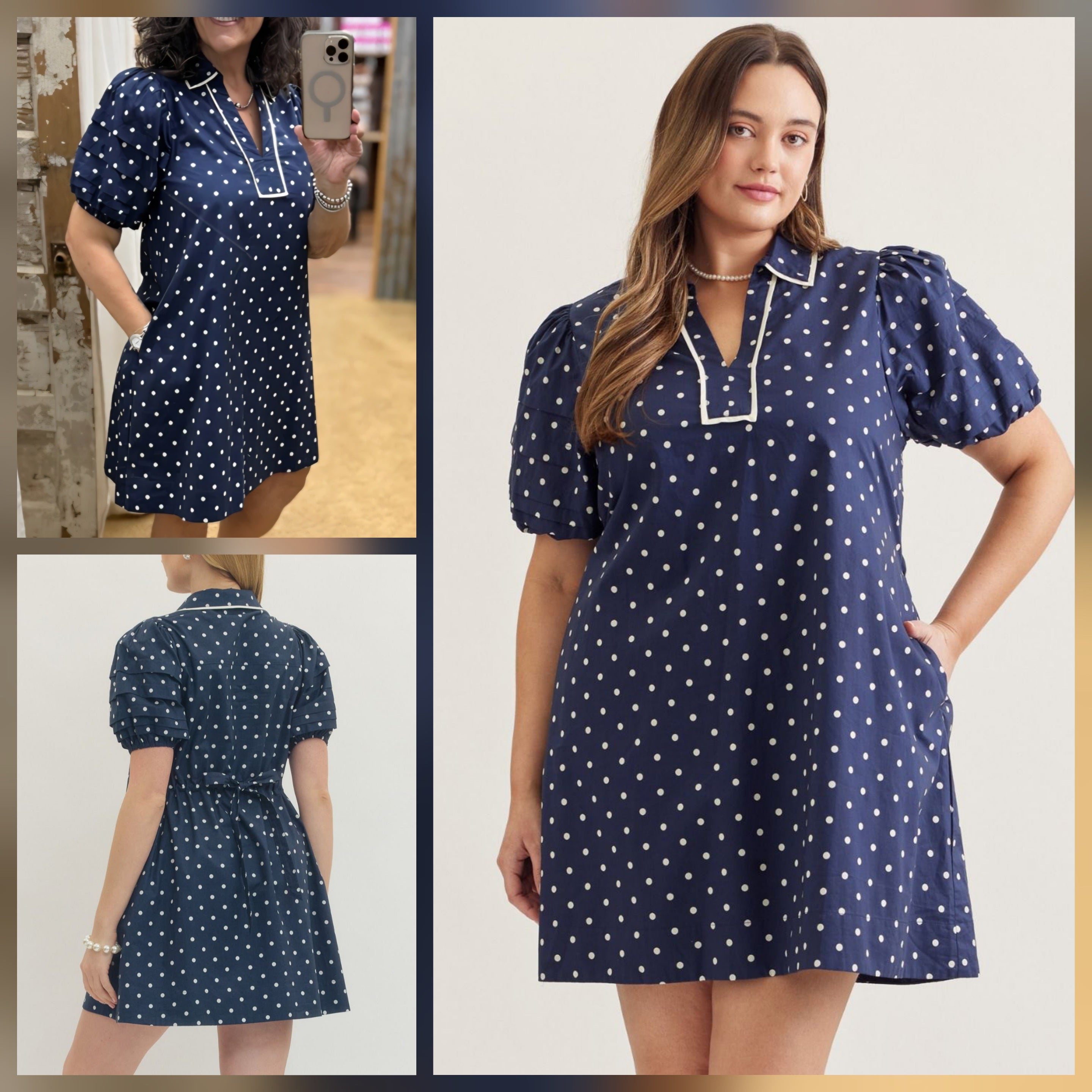 Entro Navy Polka Dot Dress