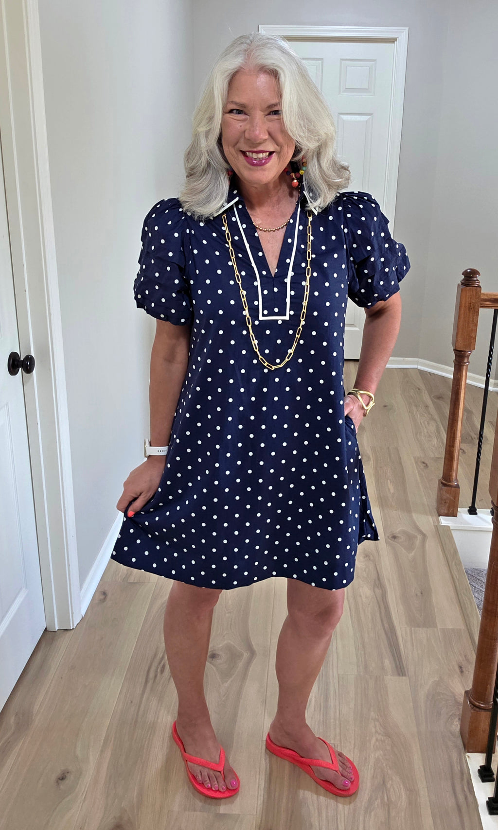 Entro Navy Polka Dot Dress