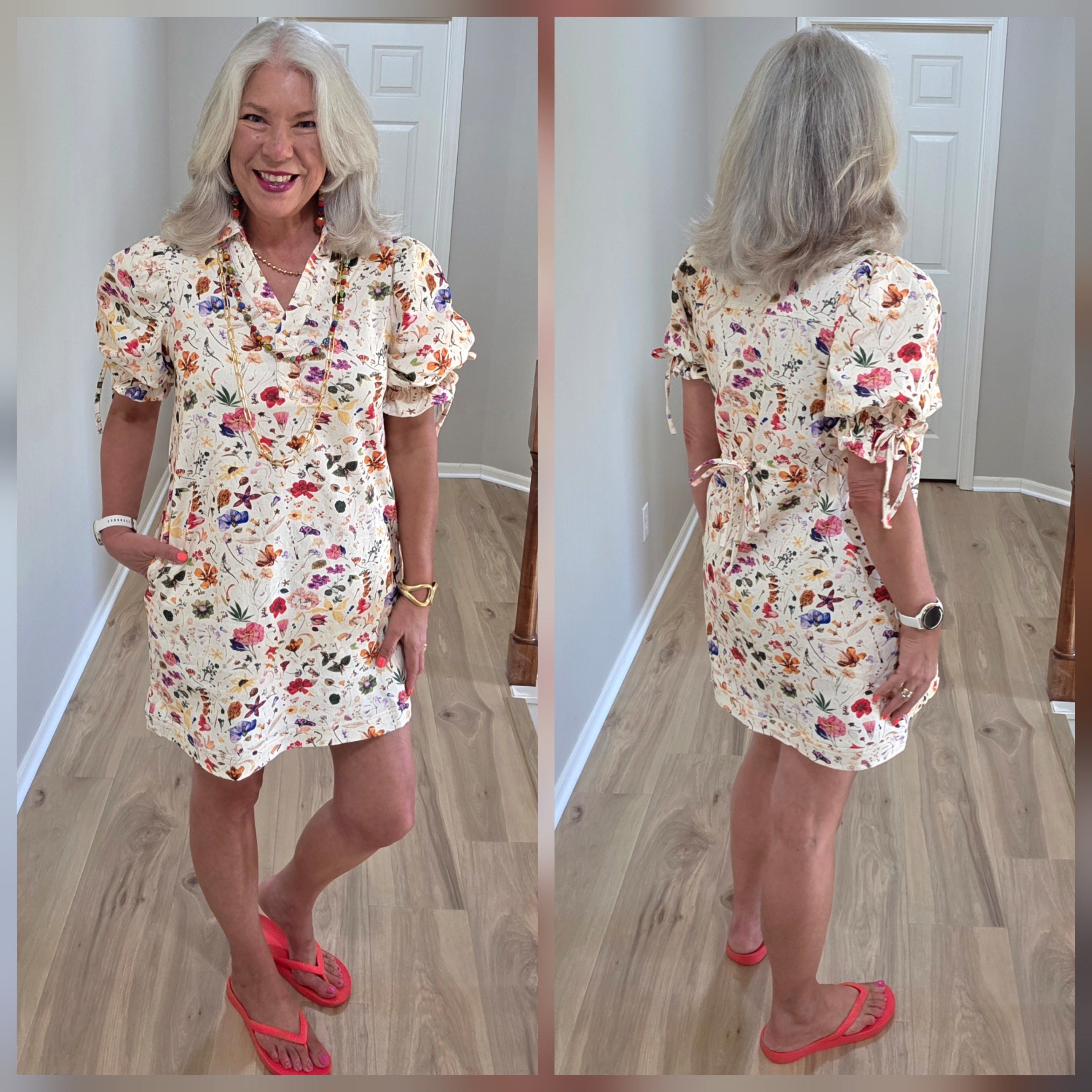 Entro Summer Garden Puff Sleeve Dress