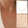 Layered Gold Rhinestone Pendant Necklace Set