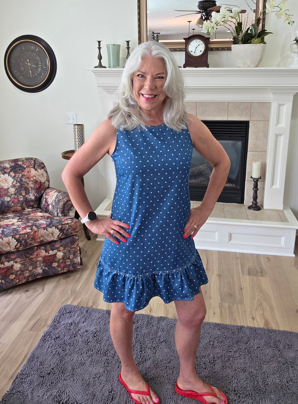 Polka Dot Denim Sleeveless Dress