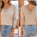 Lace Trim F/B V-Neck Top in Beige *PREORDER*