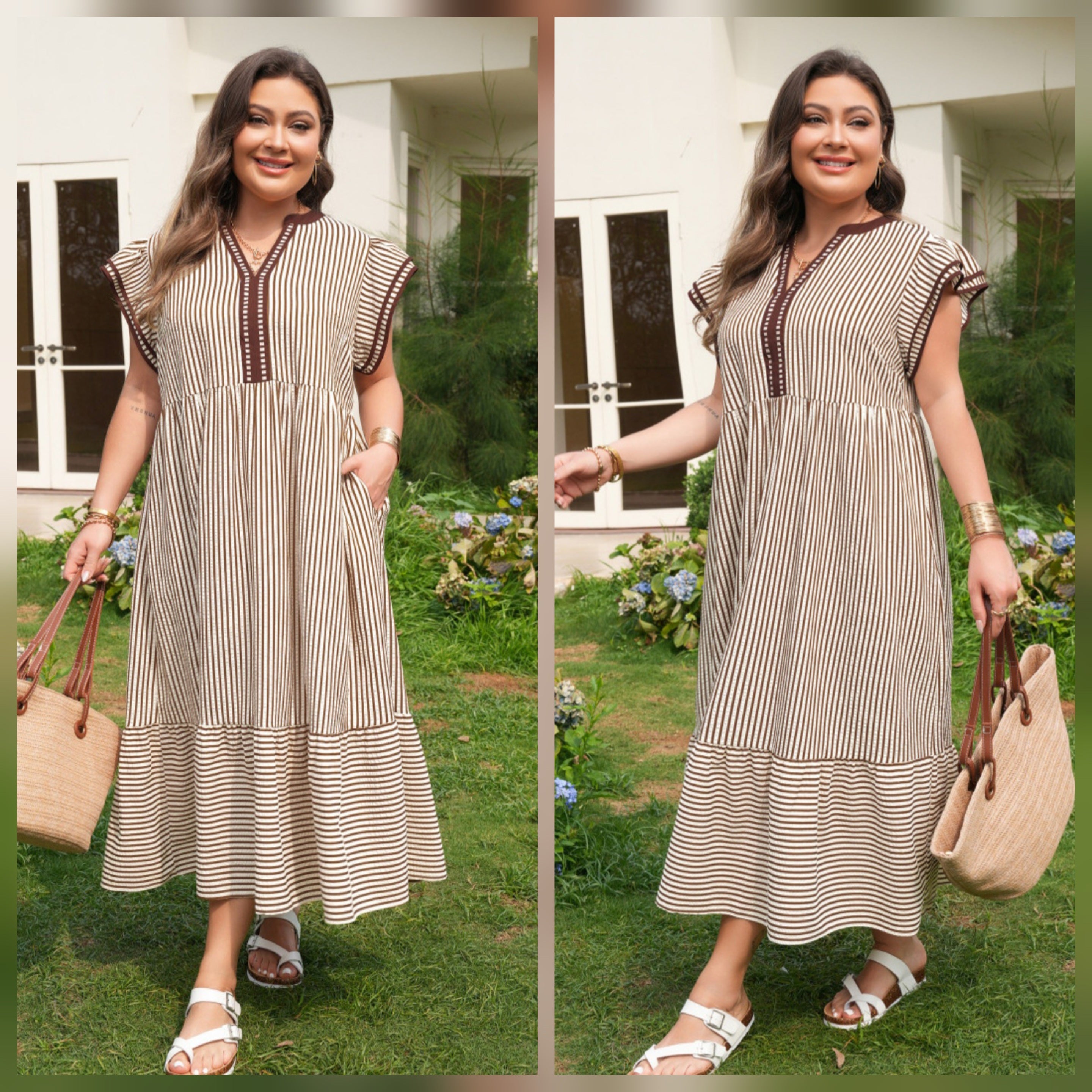 Brown Stripe Plus Size Maxi Dress *PREORDER*