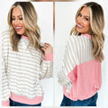 Grey Stripe Pink Ribbed Top *PREORDER*