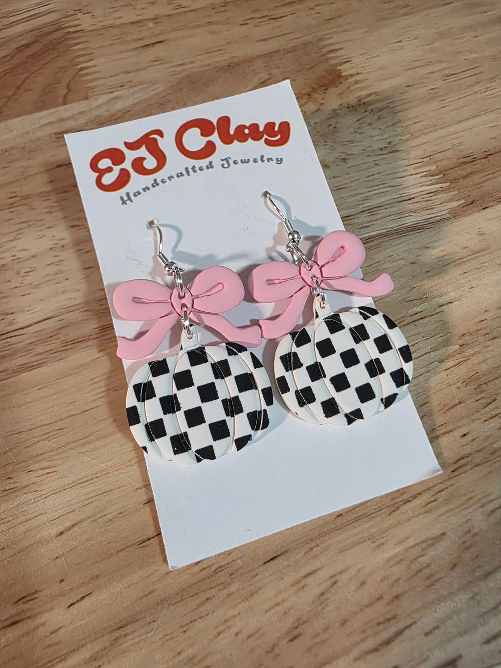 Checkered Pumpkin Bow Dangles