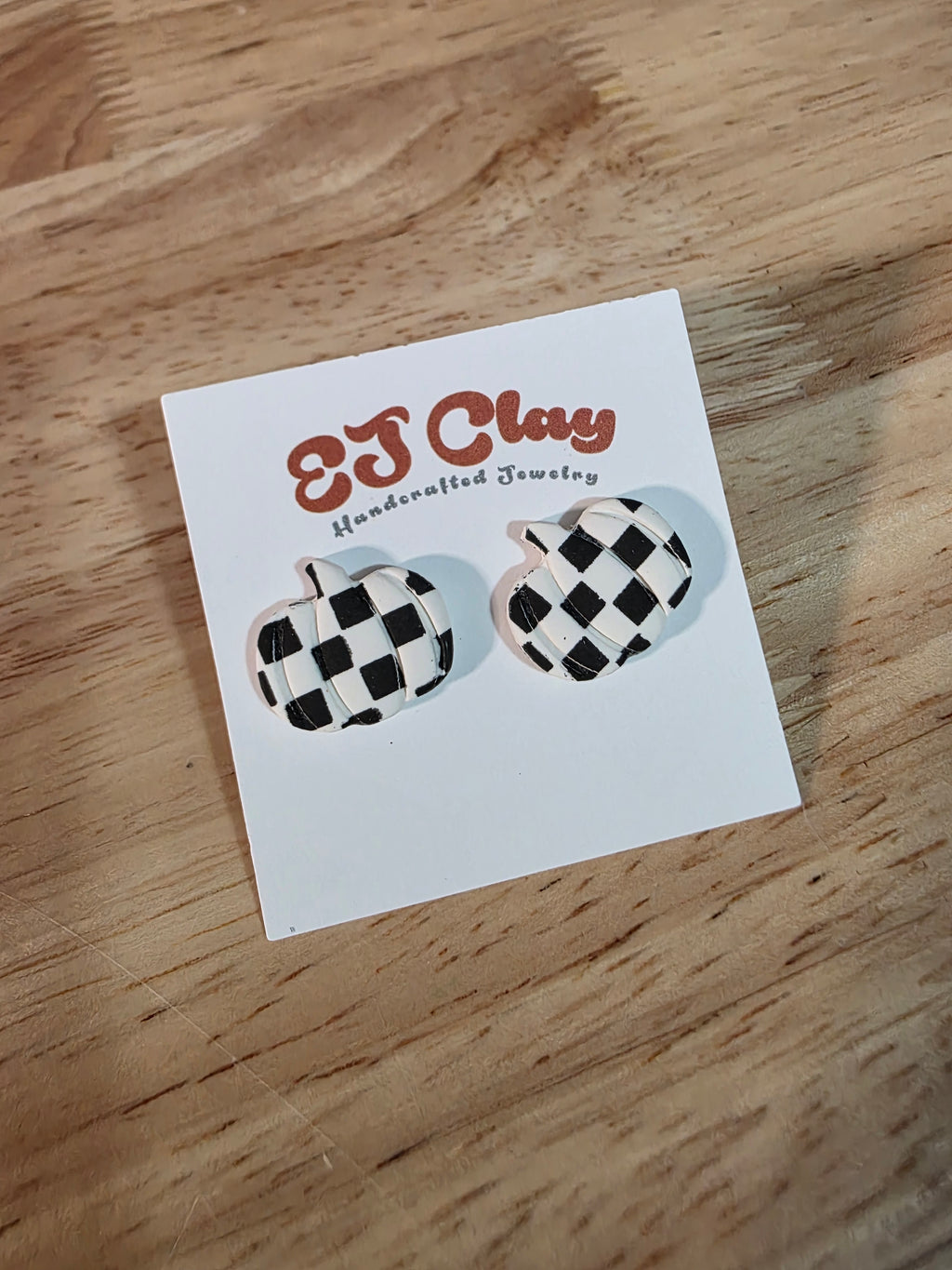 Checkered Pumpkin Stud Earrings