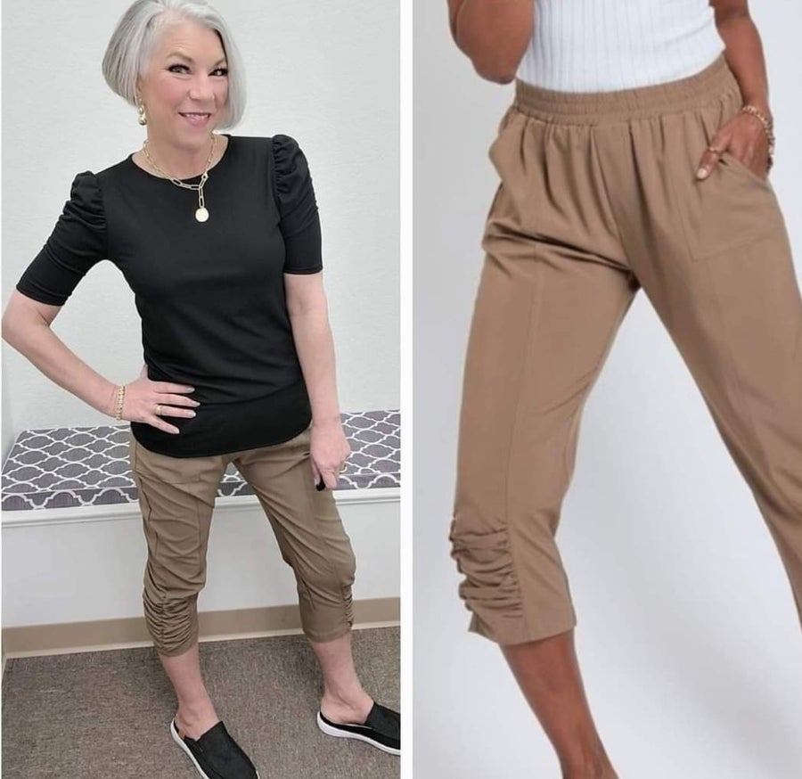 Ruched Ankle Crop Pant Mocha