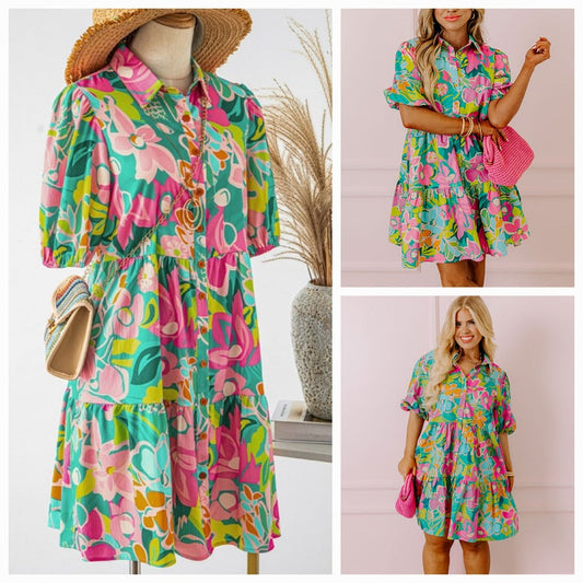 Fancy Floral Puff Sleeve Dress