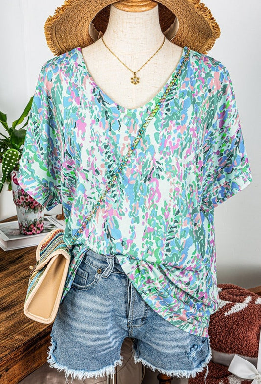 Watercolor V-Neck Loose Top