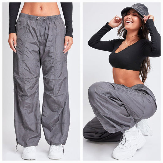 Pull-On Nylon Parachute Pants Charcoal