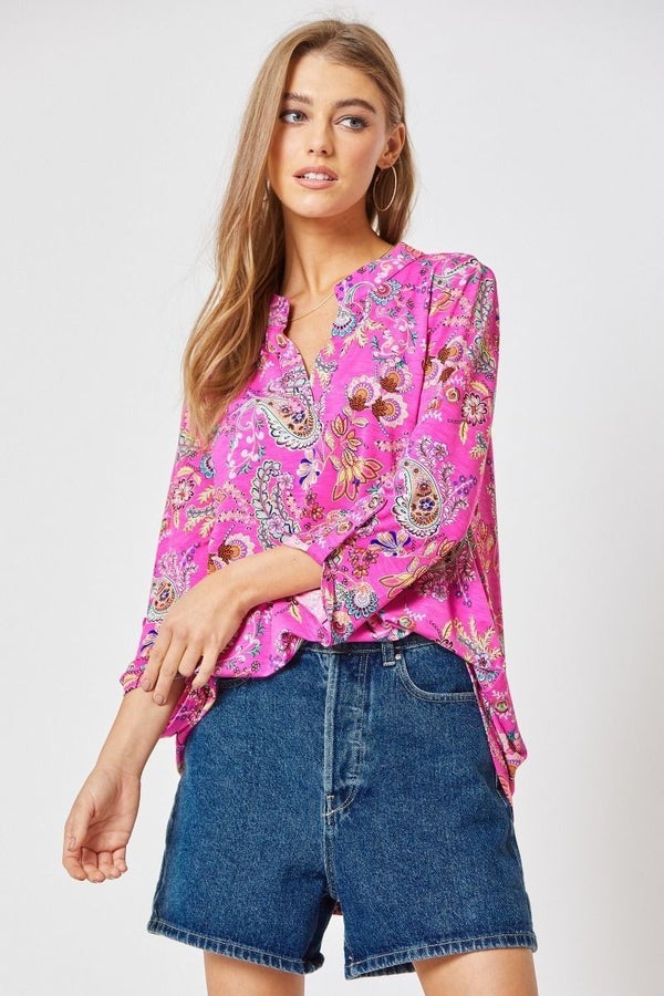 Lizzy Top Hot Pink Paisley