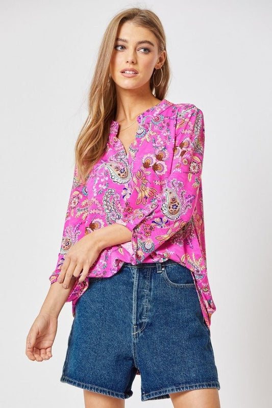 Lizzy Top Hot Pink Paisley
