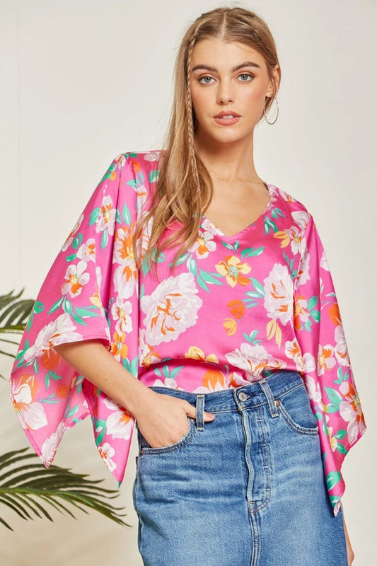 Barbie Pink Floral Angel Wing Sleeve Blouse