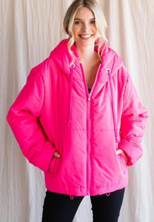 Jodifl Hooded Puffer Coat Neon Pink