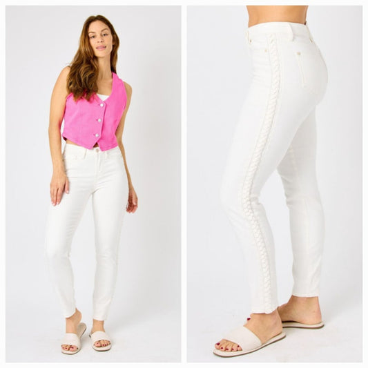 Judy Blue White Braided Relaxed Midrise Jean