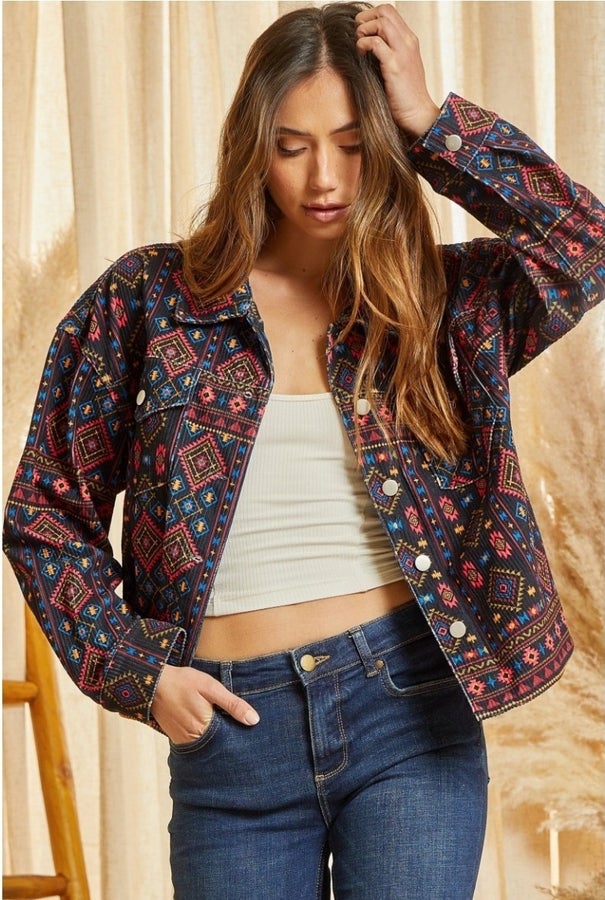 Corduroy Black Aztec Jacket