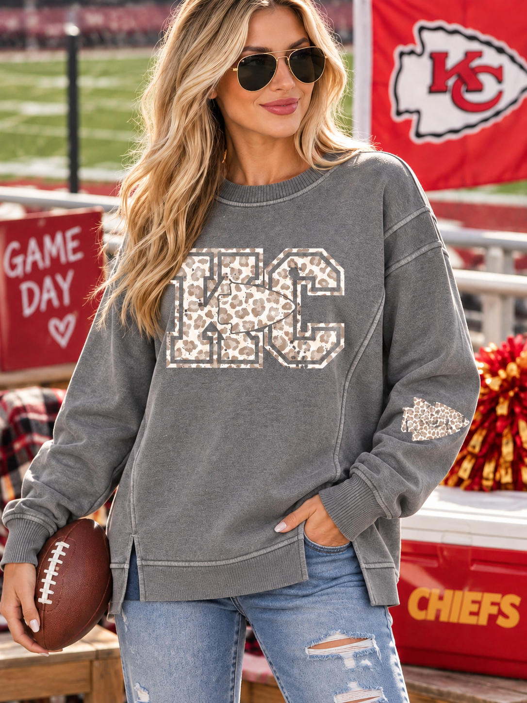 Leopard KC Acid Washed Fleece Grey *PREORDER*