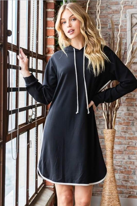 Sporty Black Hoodie Dress